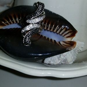 Silver plated black and clear cz ring